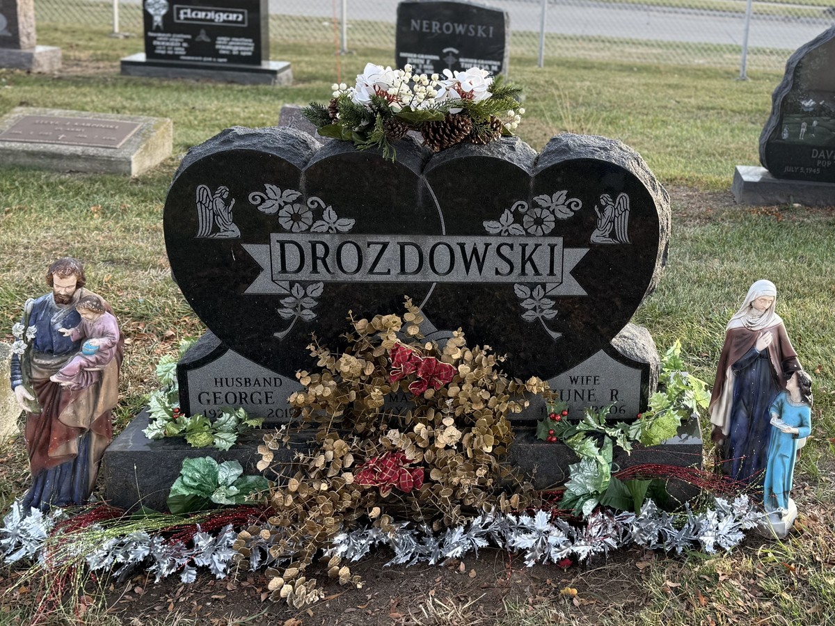 A grave after seasonal decorating